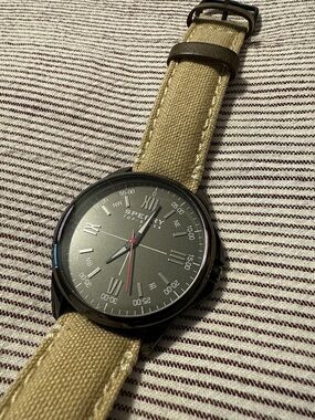 Sperry Stainless Steel Case Watch with Tan Canvas Strap